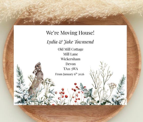 Winter botanical moving announcement card