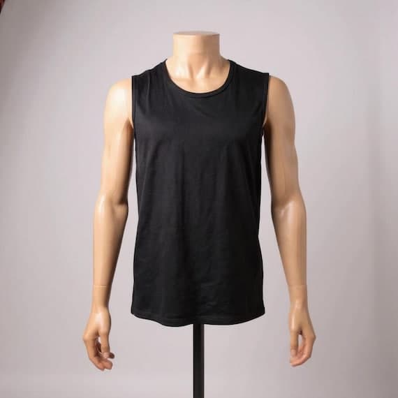 Men's Plain Sleeveless Cut Out Muscle Tank Black Blank-Modal x Organic Cotton