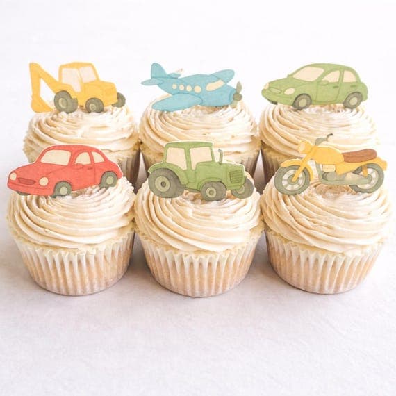 Edible Wafer Cupcake Toppers - Car, Tractor, Plane