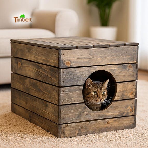 XL KATZENKLO Abdeckung aus Holz • Große Katzentoilette mit Deckel • Katzenhaus Versteck • Katzenhöhle für große Katzen • Katzen WC Schrank