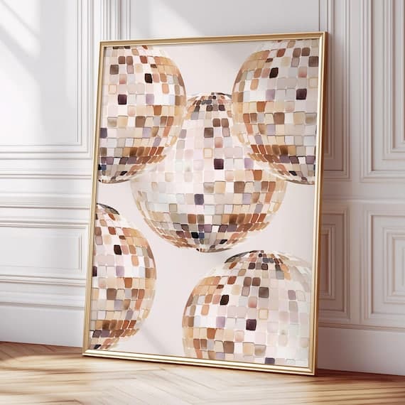 Beige Disco Ball Digital Print Poster