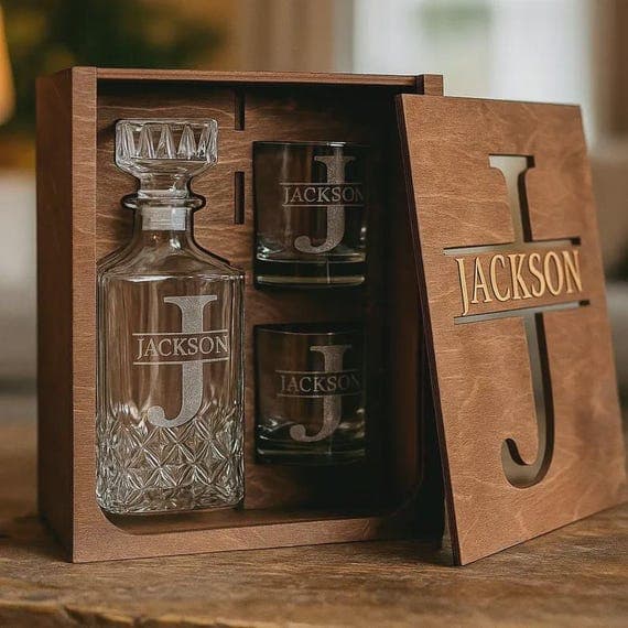 Engraved Whiskey Decanter Set