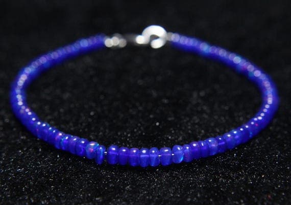 Blue opal beaded bracelet in polished silver