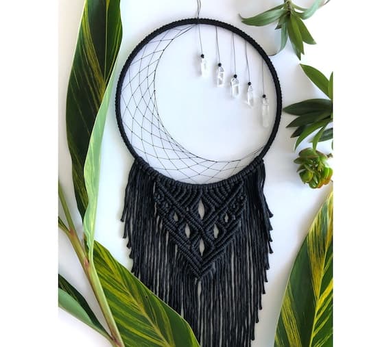 Black Macrame Dreamcatcher Wall Hanging