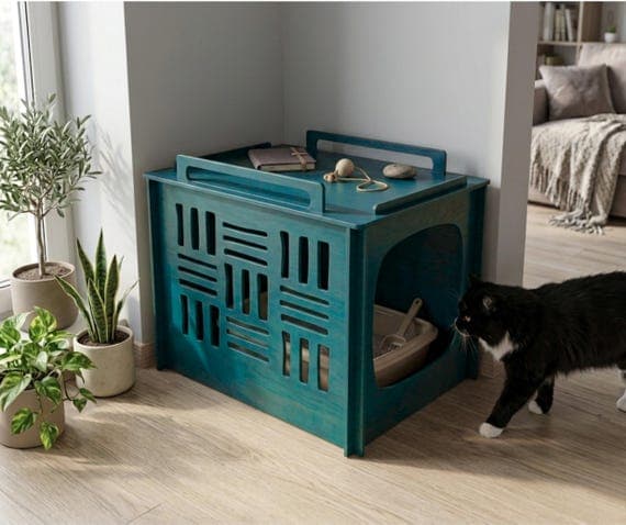Elegant Modern Plywood Cat Litter Box Cover: Elegant Pet Enclosure