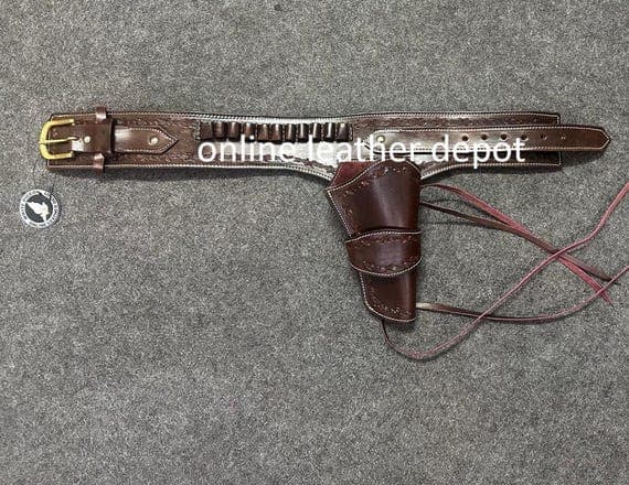 Vintage Leather Cowboy Revolver Holster with Ammo Loops