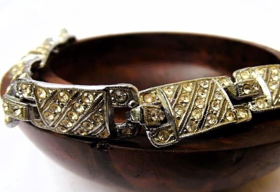 1930s Art Deco Rhinestone Panel Bracelet