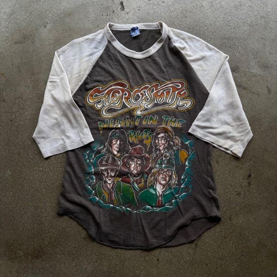 80s Aerosmith Night In The Ruts Raglan Tee Size L