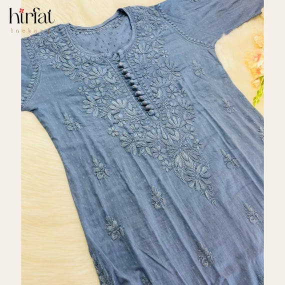 Handcrafted Chikankari Kurti Pant Set in Dobby Cotton