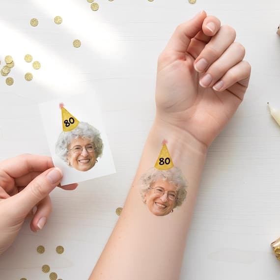 Personalized Temporary Tattoo with Party Hat