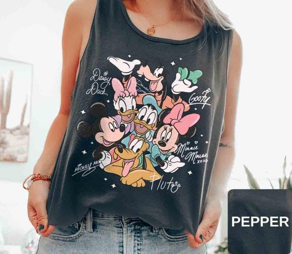 Comfort Colors Retro Mickey and Friends Signatures Tank top, Magical Tank Top, Disney Characters , Disney Mouse Head, Mickey & Co Gift