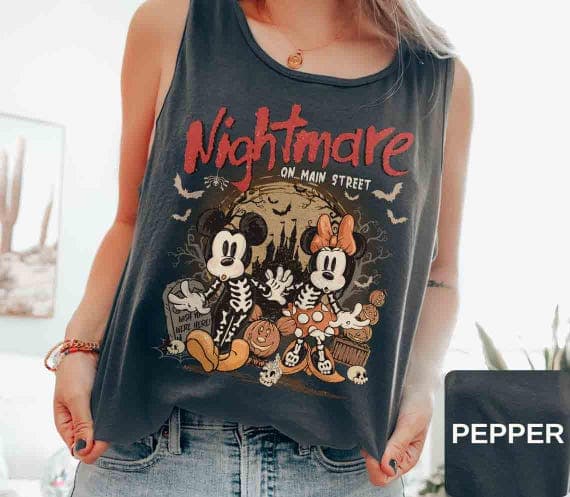 Comfort Colors Tank Top Mickey Nightmare On Main Street, Disney Halloween Tank Top, Disney Trip Tank Top Tee, Vacation Tank Top
