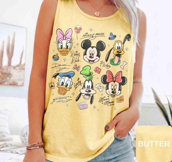 Comfort Colors Retro Mickey and Friends Signatures Tank top, Magical Tank Top, Disney Characters , Disney Mouse Head , Mickey & Co Gift