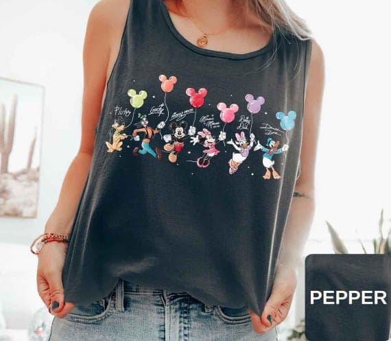 Comfort Color Retro Mickey and Friends Signatures Tank Top, Disney Balloon Tank Top, Disney Tank Top, Disney Mickey Tank, Mickey & Co Gift