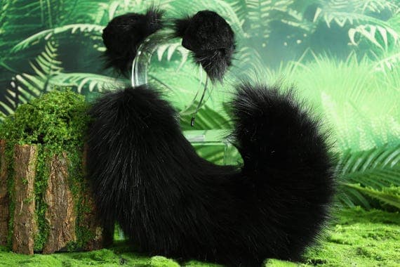 Black faux fur shepherd dog ear and tail set
