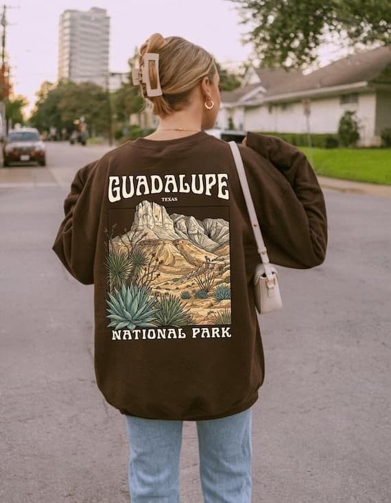 Guadalupe Mountains crewneck with desert landscape print