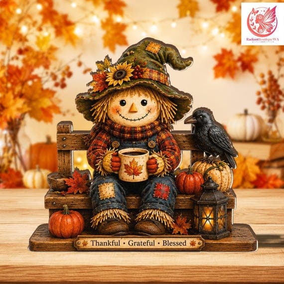 Rustic Fall Scarecrow Wooden Block Sign