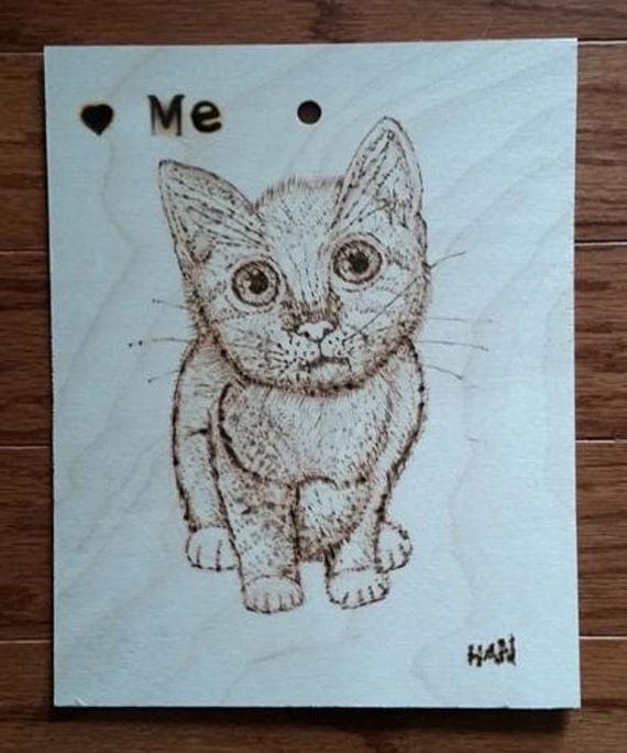 Wood Burn Art Cat Wall Hanging