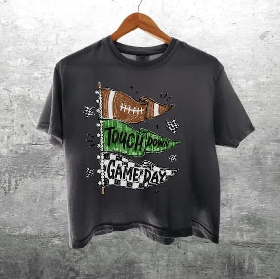 Comfort Colors Touchdown Game Day Boxy Tee, Football Pennant Graphic Shirt, Retro Checkered Sports Boxy Tee, Football Mom Tailgate T-Shirt