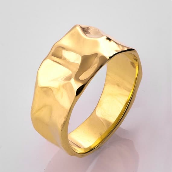 14K Gold Textured Wide Wedding Band