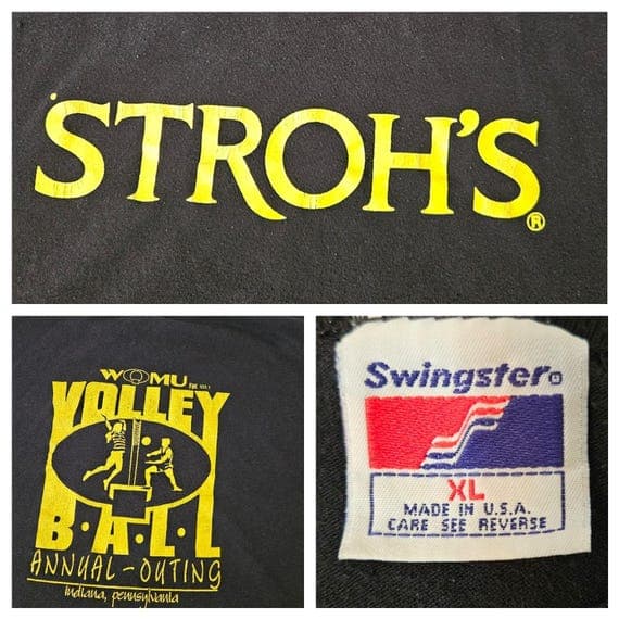 Vintage 80's Stroh's T-Shirt Men's L Cut Off Sleeveless Tank WQMU Volleyball