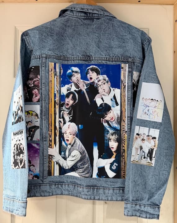 Oversized graphic denim jacket with K-pop print