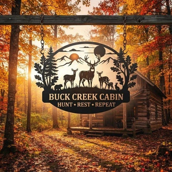 Laser-Cut Deer Metal Sign with Custom Text