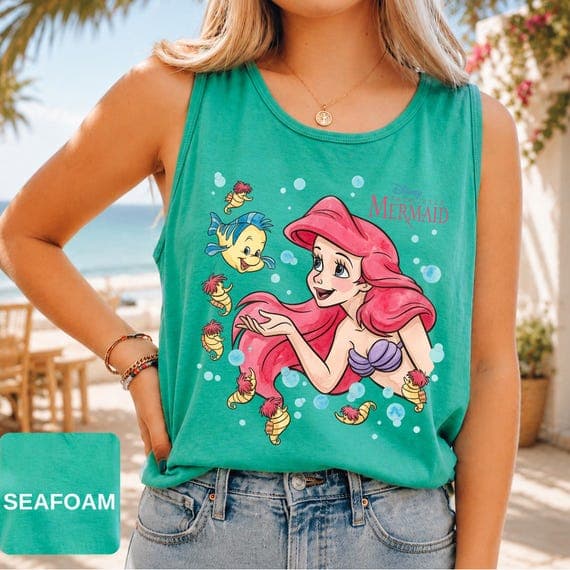 Comfort Colors The Little Mermaid Ariel Princess & Flounder Bubble Poster Disney Tank Top Tee, Ariel Princess Tank Top, Girl Trip Tank Top