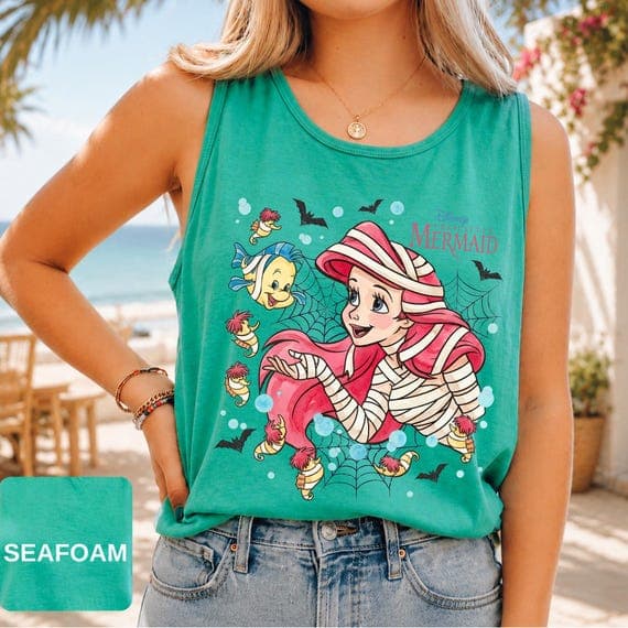 Comfort Colors The Little Mermaid Ariel Princess & Flounder Mummy Bubble Poster Disney Tank Top Tee, Ariel Princess Tank Top, Girl Trip Tank