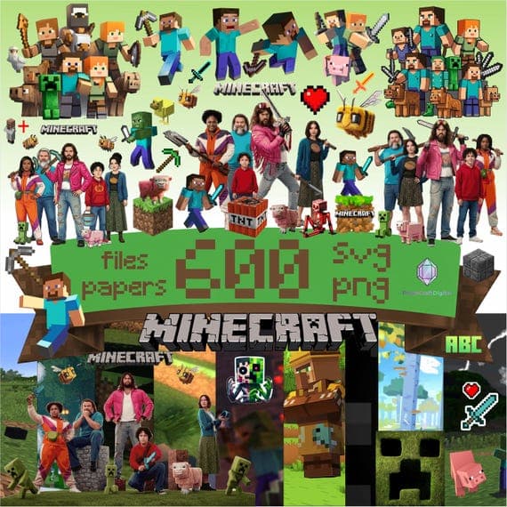 Minecraft-Inspired Digital Clipart Bundle