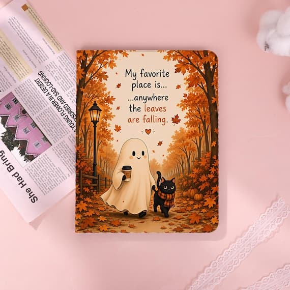 Autumn Ghost Cat iPad Case with Pen Slot