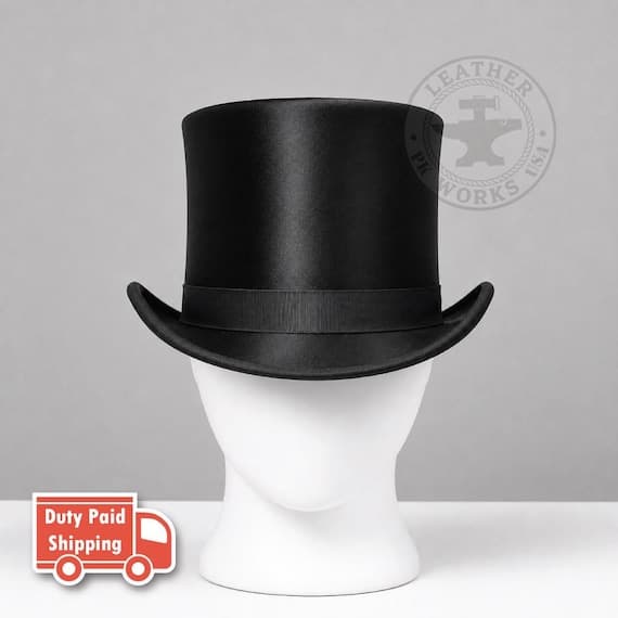 Victorian Black Silk Top Hat with Grosgrain Ribbon