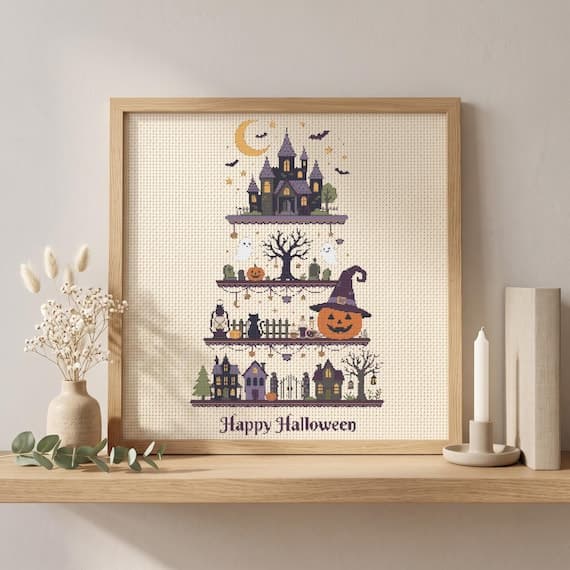 Haunted Village Cross Stitch Pattern