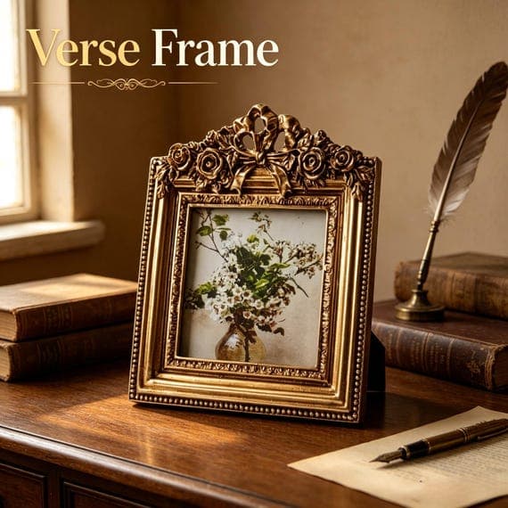 Antique gold resin frame with beaded trim and floral artwork