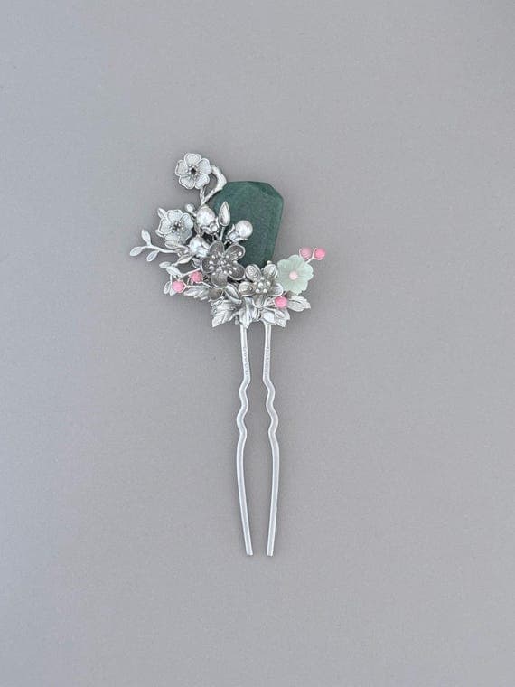 Green Aventurine Floral Hairpin
