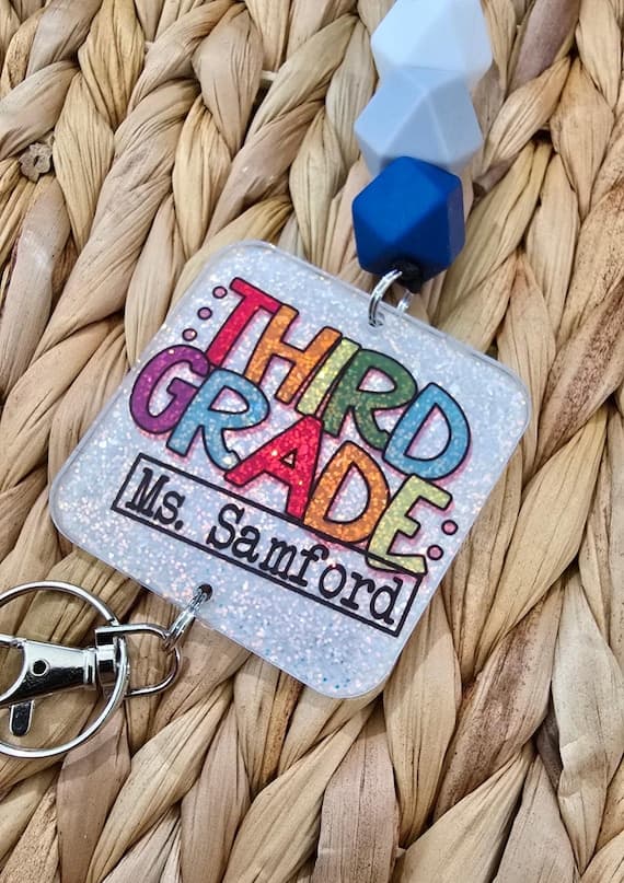 Teacher Lanyard with Silicone Beads and Glitter