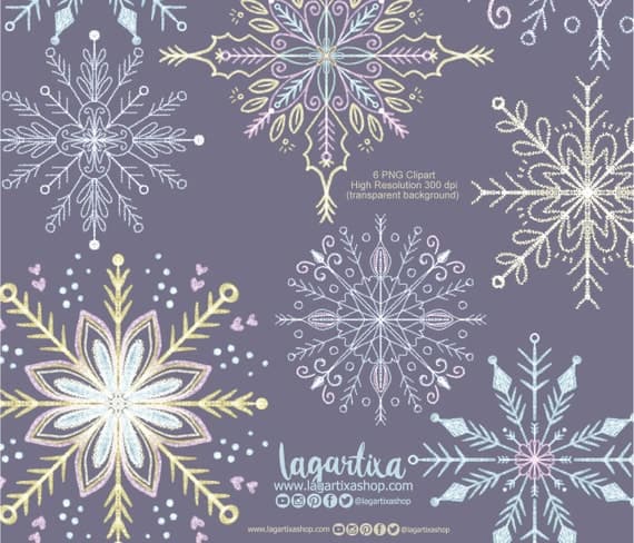 Winter glitter snowflake clip art set