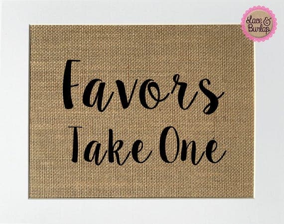Rustic burlap printed sign for weddings and favors