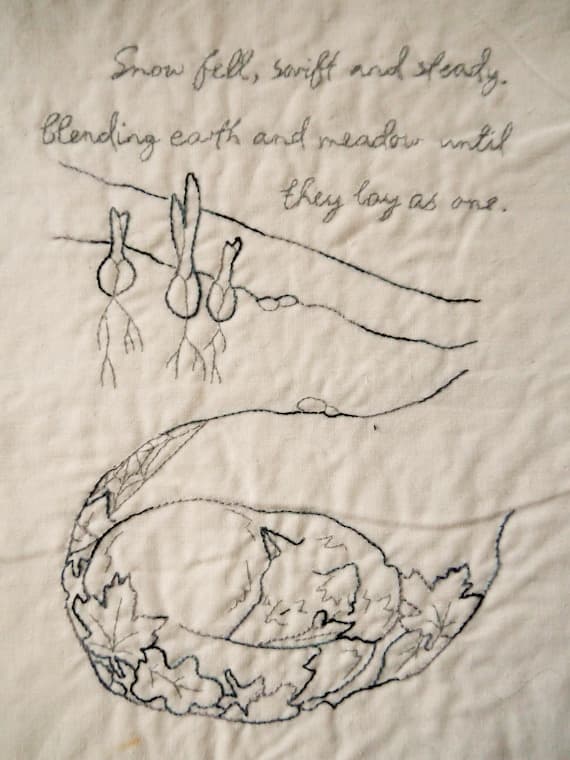 Fox in Snow Red Work Embroidery PDF Pattern